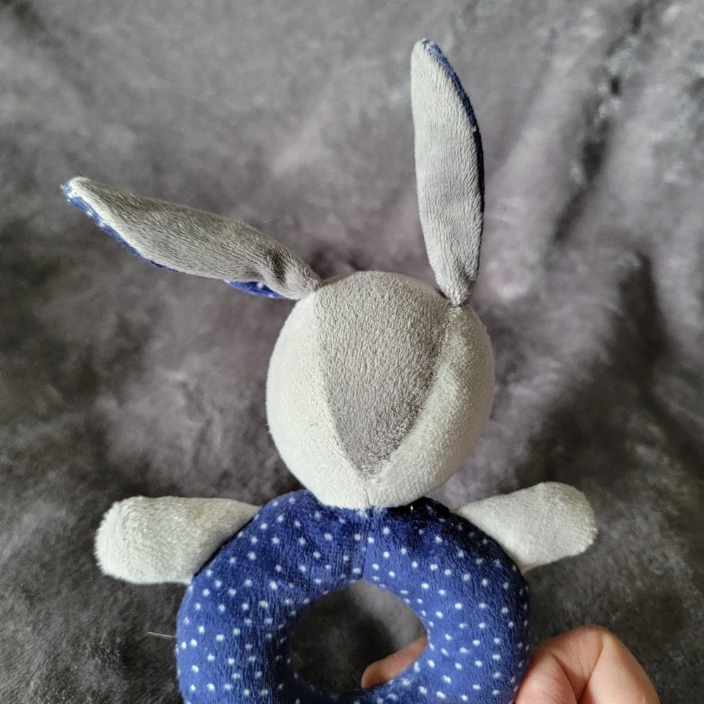 Unbranded Soft Bunny Rattle Baby Unisex Blue/Gray Excellent Polka Dot Plush Toy